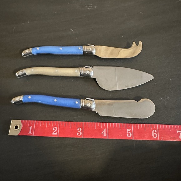 French Home Laguiole Blue & Neutral 3-Pc. Cheese Set Fancy Kitchenware Utensils - Picture 8 of 8